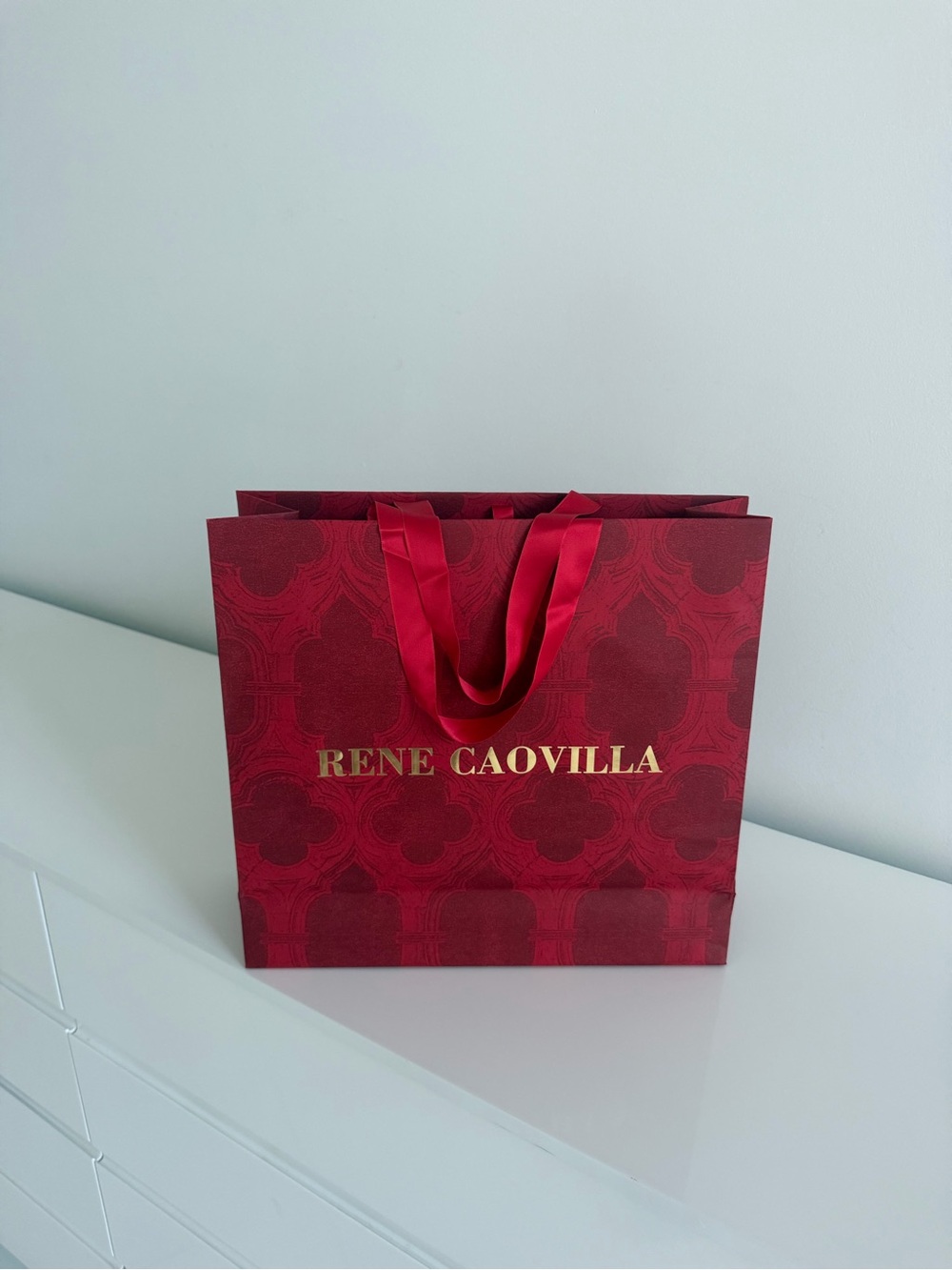 Rene Caovilla Deep Red Logo Tote with Satin Handles